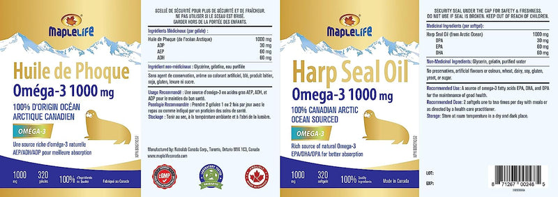 Maple Life Harp Seal Oil Omega-3 1000mg 320 Softgels