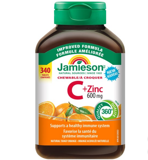 Jamieson Chewable Vitamin C + Zinc 600 mg 340 Tablets