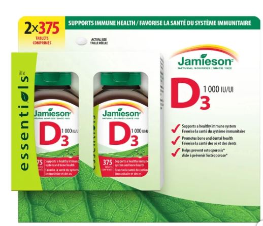 Jamieson Vitamin D3 1000 IU 2 x 375 Tablets