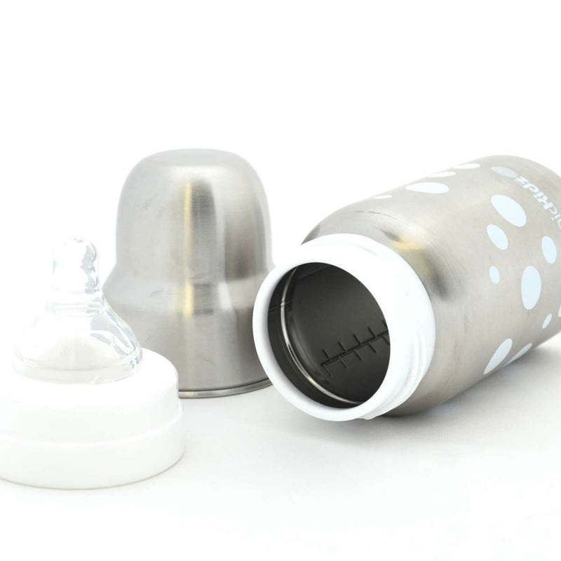 OrganicKidz Stainless Steel Wide Mouth 6M+ Baby Bottle Fast Flow 9oz - White