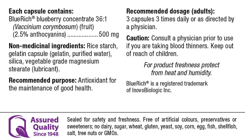 Webber Naturals Blueberry 500mg 36:1 Concentrate 120 Capsules