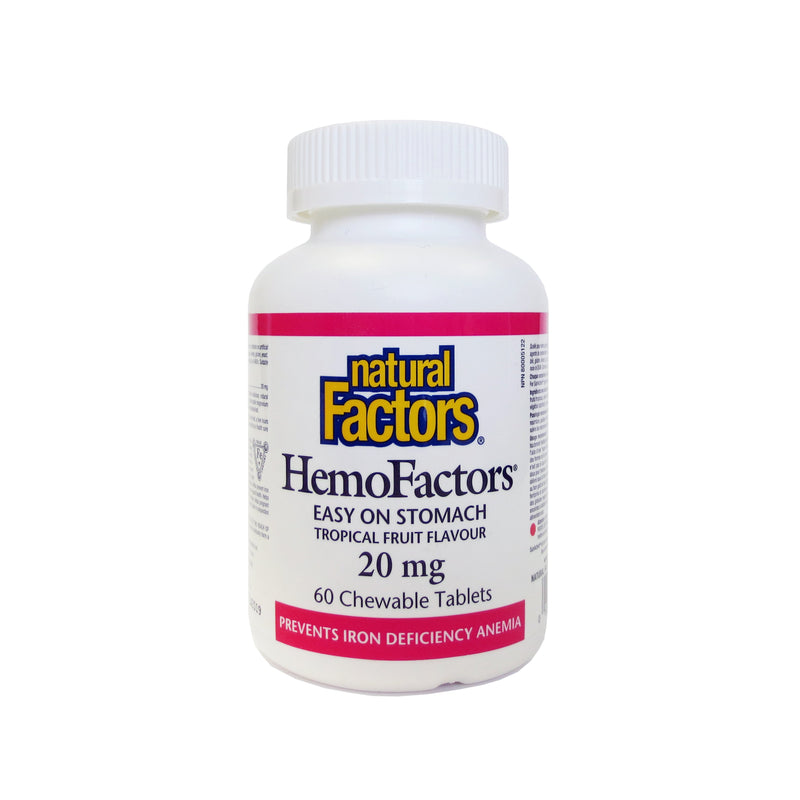 Natural Factors HemoFactor Iron 20mg 60 Chewable Tablets - Maple House Nutrition Inc.