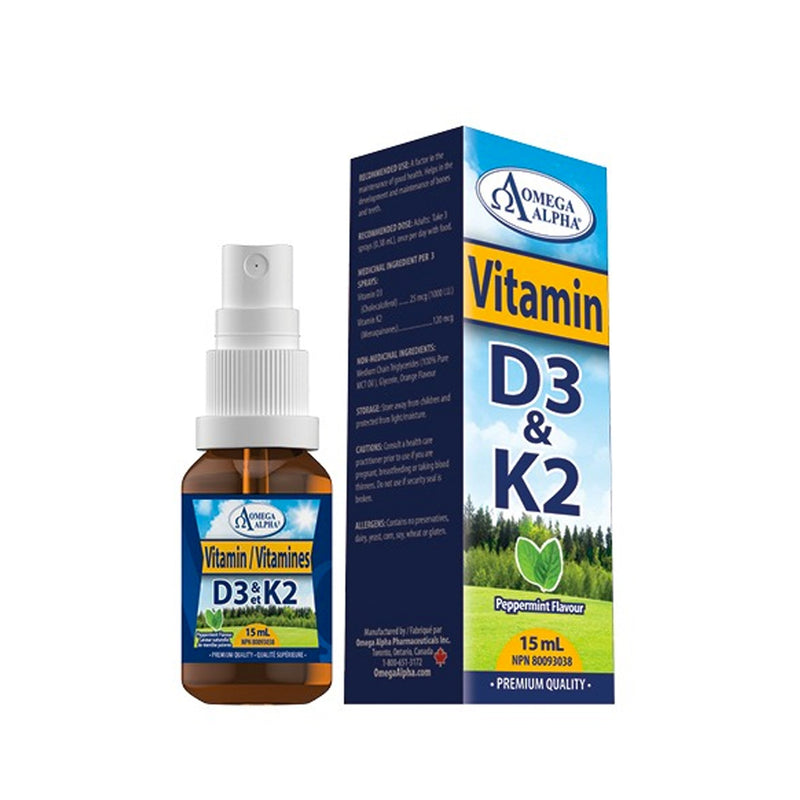 Omega Alpha Vitamin D3 & K2 15ml Peppermint Flavour - Maple House Nutrition Inc.