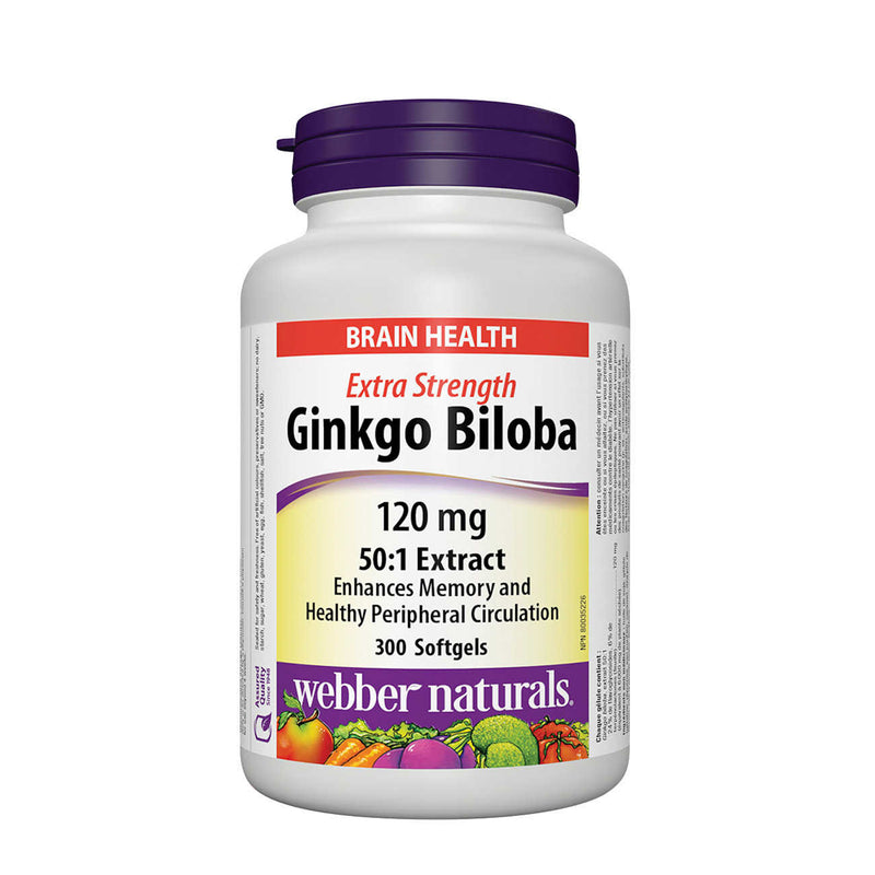 Webber Naturals Ginkgo Biloba 120mg 300 Softgels - Maple House Nutrition Inc.